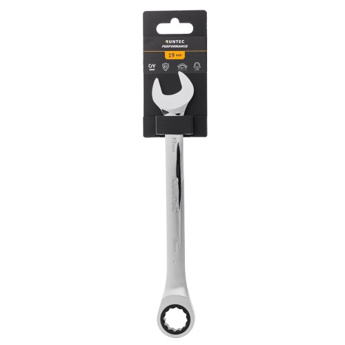 RUNTEC RT-WR19T90 Ключ комбинированный трещоточный RUNTEC CrV, 90 зубцов, 19 мм