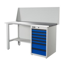 RUNTEC RTI15Z-TI7-NI-P15-5005(7035) Верстак серии Industrial, 1500 мм, оцинк, тумба с 7-ю ящиками, экран 500, синий (светло-серый) RAL 5005 (7035)