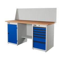 RUNTEC RTI17F-TI0-TI6-P17-5005(7035) Верстак серии Industrial, 1700 мм, фанера, тумба с дверью + тумба с 6-ю ящиками, экран 500, синий (светло-серый) RAL 500
