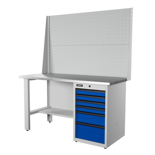 RUNTEC RTI15Z-TI6-NI-P15-P15-5005(7035) Верстак серии Industrial, 1500 мм, оцинк., тумба с 6-ю ящиками, экран 1000, синий (светло-серый) RAL 5005 (7035)