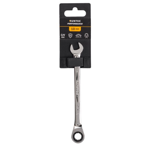 RUNTEC RT-WR10T90 Ключ комбинированный трещоточный RUNTEC CrV, 90 зубцов, 10 мм
