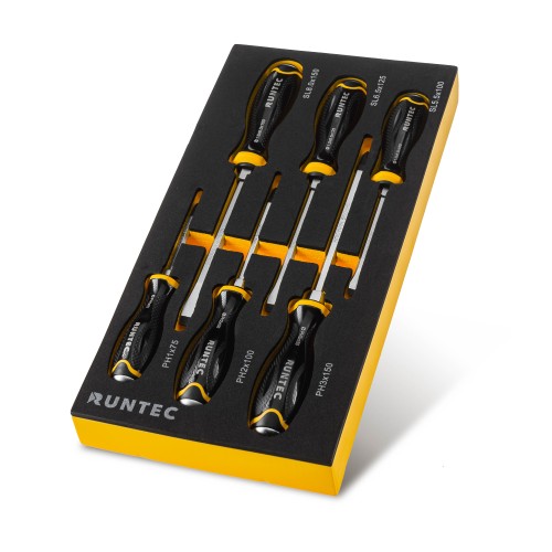 RUNTEC RT-SD3E6F Набор усиленных отверток RUNTEC CrV со сквозным стержнем в ложементе EVA, 6 предметов