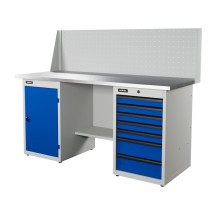 RUNTEC RTI17Z-TI7-TI0-P17-5005(7035) Верстак серии Industrial, 1700 мм, оцинк, тумба с 7-ю ящиками + тумба с дверью, экран 500, синий (светло-серый) RAL 5005