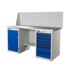 RUNTEC RTI17Z-TI7-TI0-P17-5005(7035) Верстак серии Industrial, 1700 мм, оцинк, тумба с 7-ю ящиками + тумба с дверью, экран 500, синий (светло-серый) RAL 5005