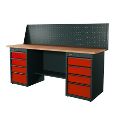 RUNTEC RTI20F-TI4-TI4-P20-3020 Верстак серии Industrial, 2000 мм, фанера, тумба с 4-мя ящиками + тумба с 4-мя ящиками, экран 500, красный RAL 3020