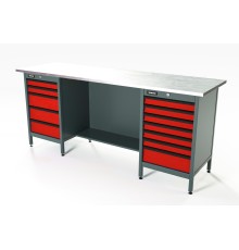 RUNTEC RTS20Z-TS5-TS7-3020 Верстак серии Standart, 2000 мм, оцинк, тумба с 5-ю ящиками + тумба с 7-ю ящиками, красный RAL 3020