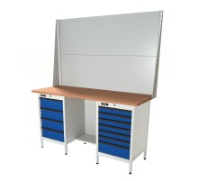 RUNTEC RTS16F-TS4-TS7-P16-P16-5005(7035) Верстак серии Standart, 1600 мм, фанера, тумба с 4-мя ящиками + тумба с 7-ю ящиками, экран 1000, синий (светло-серый) RA