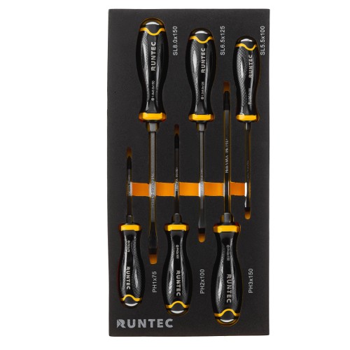 RUNTEC RT-SD3E6F Набор усиленных отверток RUNTEC CrV со сквозным стержнем в ложементе EVA, 6 предметов