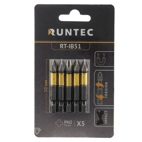 RUNTEC RT-IB51 Бита ударная RUNTEC Diamond Coating H6.35 50мм PH2 5шт.