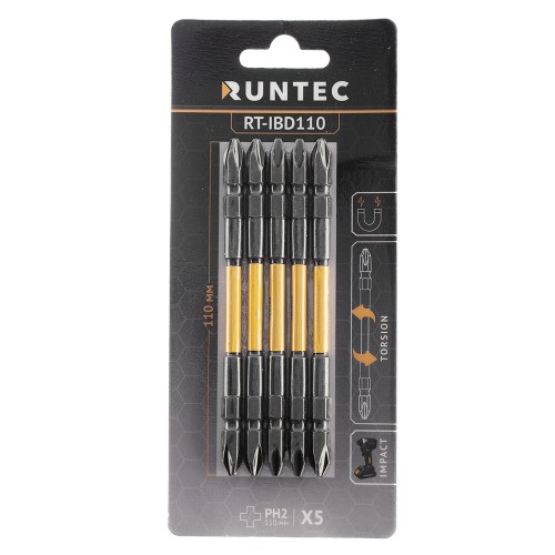 RUNTEC RT-IBD110 Бита ударная двусторонняя RUNTEC H6.35 110мм PH2/PH2 5 шт. RUNTEC RT-IBD110 Бита ударная двусторонняя RUNTEC H6.35 110мм PH2/PH2 5 шт.