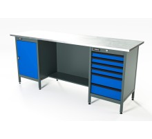 RUNTEC RTS20Z-TS0-TS6-5005 Верстак серии Standart, 2000 мм, оцинк, тумба с дверью + тумба с 6-ю ящиками, синий RAL 5005
