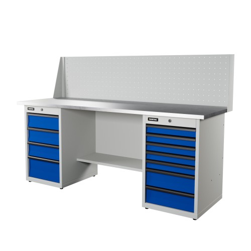 RUNTEC RTI20Z-TI7-TI4-P20-5005(7035) Верстак серии Industrial, 2000 мм, оцинк, тумба с 7-ю ящиками + тумба с 4-мя ящиками, экран 500, синий (светло-серый) RA