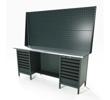 RUNTEC RTS20Z-TS7-TS7-P20-P20-7016 Верстак серии Standart, 2000 мм, оцинк, тумба с 7-ю ящиками + тумба с 7-ю ящиками, экран 1000, серый RAL 7016