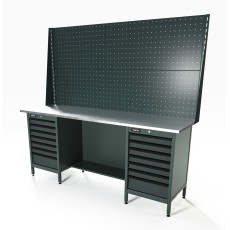 RUNTEC RTS20Z-TS7-TS7-P20-P20-7016 Верстак серии Standart, 2000 мм, оцинк, тумба с 7-ю ящиками + тумба с 7-ю ящиками, экран 1000, серый RAL 7016