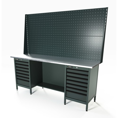 RUNTEC RTS20Z-TS7-TS7-P20-P20-7016 Верстак серии Standart, 2000 мм, оцинк, тумба с 7-ю ящиками + тумба с 7-ю ящиками, экран 1000, серый RAL 7016
