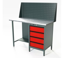 RUNTEC RTS12Z-TS4-NS-P12-3020 Верстак серии Standart, 1200 мм, оцинк, тумба с 4-мя ящиками, экран 500, красный RAL 3020