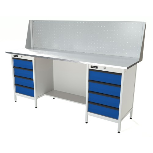 RUNTEC RTS20Z-TS4-TS4-P20-5005(7035) Верстак серии Standart, 2000 мм, оцинк, тумба с 4-мя ящиками + тумба с 4-мя ящиками, экран 500, синий (светло-серый) RAL