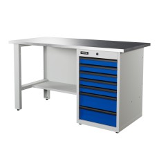 RUNTEC RTI15Z-TI7-NI-5005(7035) Верстак серии Industrial, 1500 мм, оцинк, тумба с 7-ю ящиками, синий (светло-серый) RAL 5005 (7035)