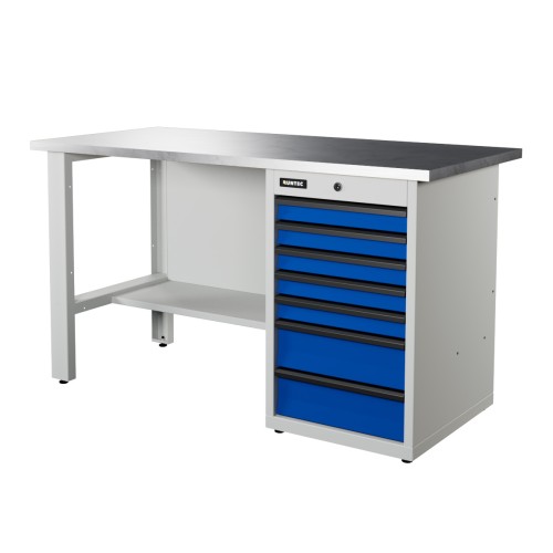 RUNTEC RTI15Z-TI7-NI-5005(7035) Верстак серии Industrial, 1500 мм, оцинк, тумба с 7-ю ящиками, синий (светло-серый) RAL 5005 (7035)
