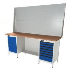 RUNTEC RTS20F-TS0-TS7-P20-P20-5005(7035) Верстак серии Standart, 2000 мм, фанера, тумба с дверью + тумба с 7-ю ящиками, экран 1000, синий (светло-серый) RAL 5005