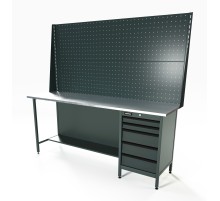 RUNTEC RTS20Z-TS5-NS-P20-P20-7016 Верстак серии Standart, 2000 мм, оцинк, тумба с 5-ю ящиками, экран 1000, серый RAL 7016