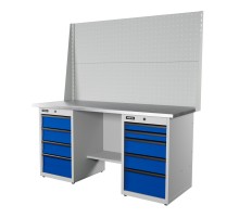 RUNTEC RTI17Z-TI4-TI5-P17-P17-5005(7035) Верстак серии Industrial, 1700 мм, оцинк, тумба с 4-мя ящиками + тумба с 5-ю ящиками, экран 1000, синий (светло-серый) R
