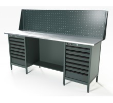 RUNTEC RTS20Z-TS7-TS7-P20-7016 Верстак серии Standart, 2000 мм, оцинк, тумба с 7-ю ящиками + тумба с 7-ю ящиками, экран 500, серый RAL 7016