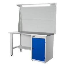 RUNTEC RTI15Z-TI0-NI-P15-P15-5005(7035)L Верстак серии Industrial, 1500 мм, оцинк, тумба с дверью, экран 1000, синий (светло-серый) RAL 5005 (7035)