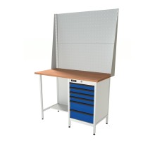 RUNTEC RTS12F-TS6-NS-P12-P12-5005(7035) Верстак серии Standart, 1200 мм, фанера, тумба с 6-ю ящиками, экран 1000, синий (светло-серый) RAL 5005 (7035)