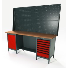 RUNTEC RTS20F-TS0-TS7-P20-P20-3020 Верстак серии Standart, 2000 мм, фанера, тумба с дверью + тумба с 7-ю ящиками, экран 1000, красный RAL 3020
