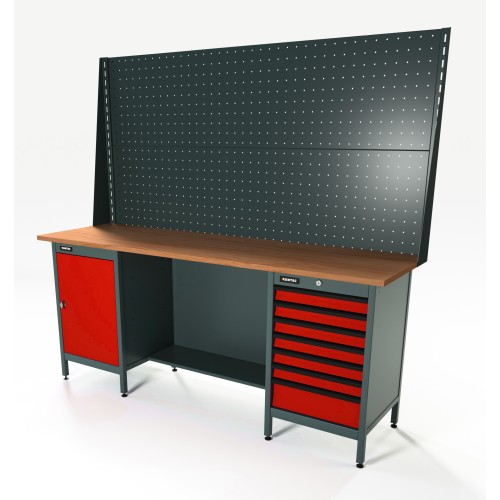 RUNTEC RTS20F-TS0-TS7-P20-P20-3020 Верстак серии Standart, 2000 мм, фанера, тумба с дверью + тумба с 7-ю ящиками, экран 1000, красный RAL 3020