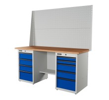 RUNTEC RTI17F-TI4-TI5-P17-P17-5005(7035) Верстак серии Industrial, 1700 мм, фанера, тумба с 4-мя ящиками + тумба с 5-ю ящиками, экран 1000, синий (светло-серый)