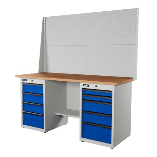 RUNTEC RTI17F-TI4-TI5-P17-P17-5005(7035) Верстак серии Industrial, 1700 мм, фанера, тумба с 4-мя ящиками + тумба с 5-ю ящиками, экран 1000, синий (светло-серый)