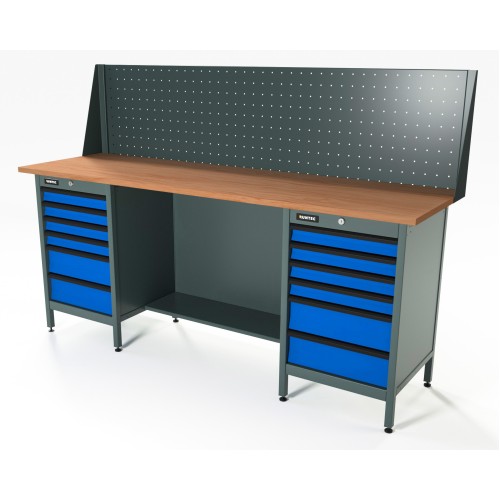 RUNTEC RTS20F-TS6-TS6-P20-5005 Верстак серии Standart, 2000 мм, фанера, тумба с 6-ю ящиками + тумба с 6-ю ящиками, экран 500, синий RAL 5005