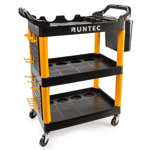 RUNTEC RT-PP3 Тележка с тремя открытыми полками (перфорированная боковина с крючками), черная