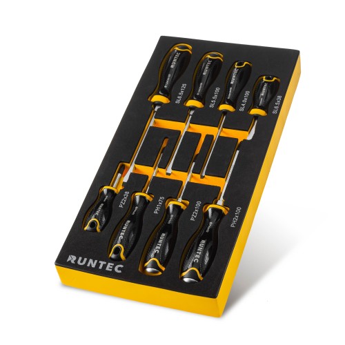 RUNTEC RT-SDE8S Набор усиленных и стандартных отверток RUNTEC CrV, S2 в ложементе EVA, 8 предметов RUNTEC RT-SDE8S Набор усиленных и стандартных отверток RUNTEC CrV, S2 в ложементе EVA, 8 предметов