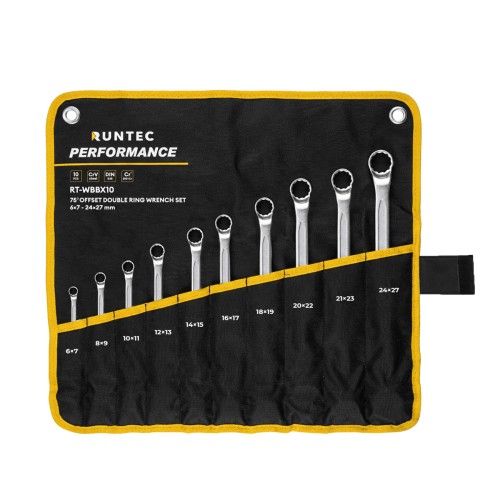 RUNTEC RT-WBBX10 Набор ключей накидных 75° RUNTEC CrV 6x7-24x27 мм в сумке, 10 предметов