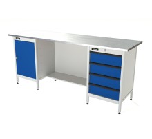 RUNTEC RTS20Z-TS0-TS4-5005(7035) Верстак серии Standart, 2000 мм, оцинк, тумба с дверью + тумба с 4-мя ящиками, синий (светло-серый) RAL 5005 (7035)